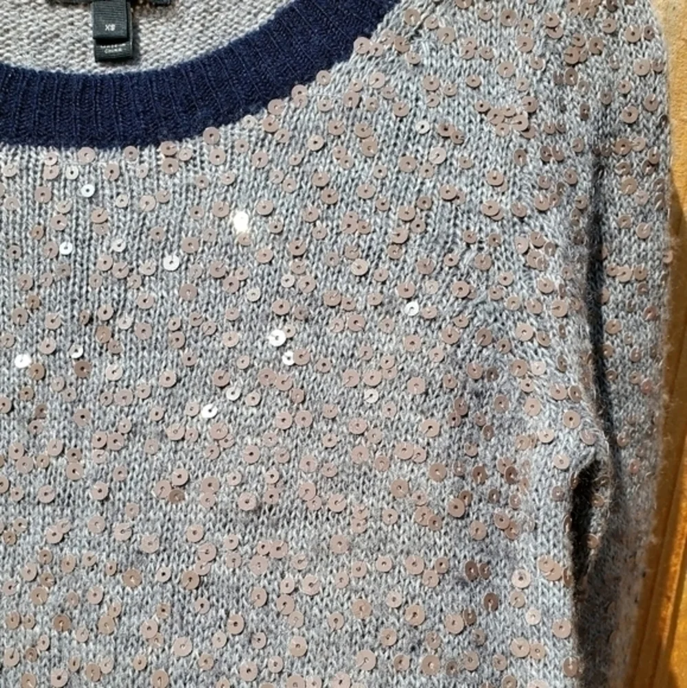 J. Crew Sweater Gray Crew Neck Sequins Size XS Preowned‎